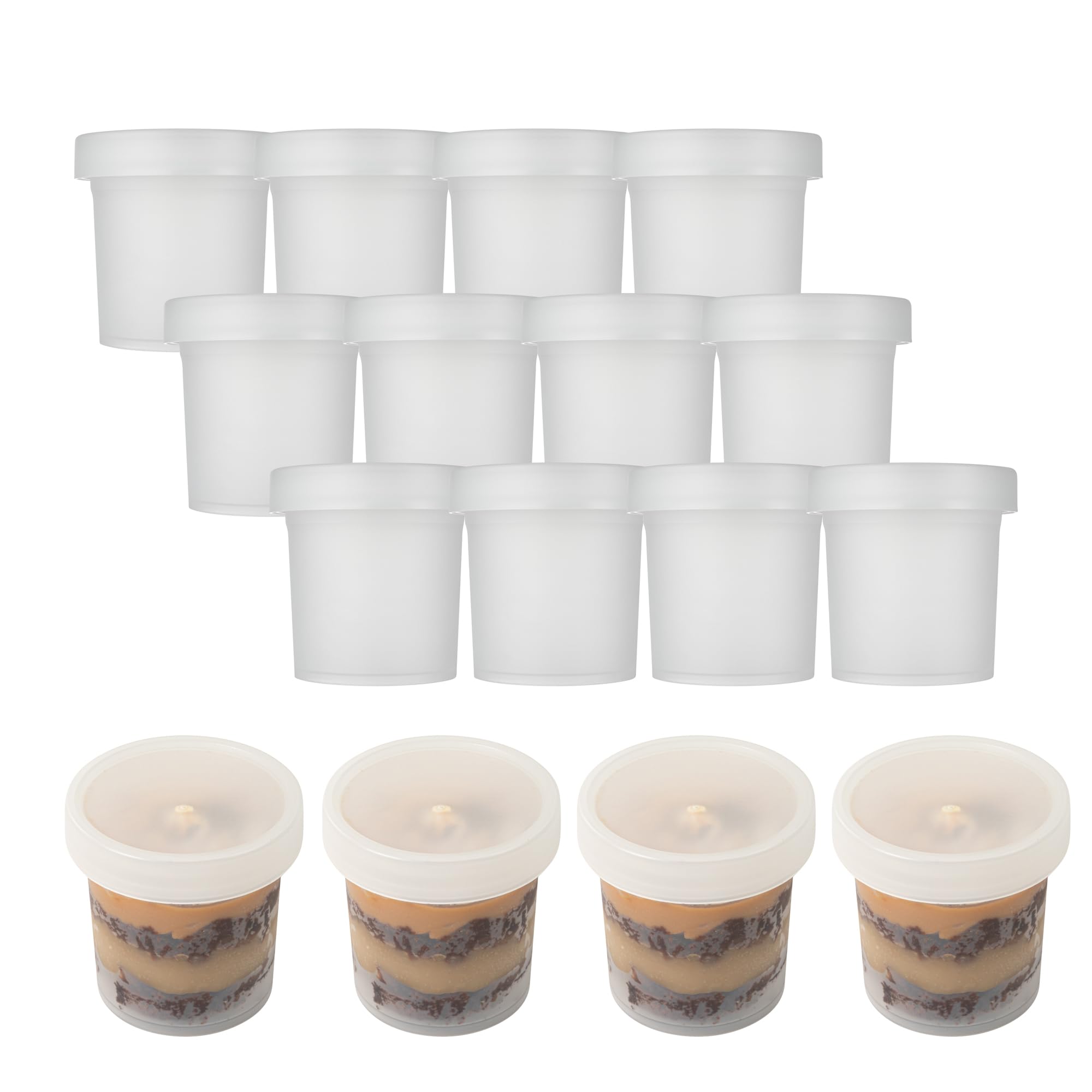 Restaurantware - Mini tazas de postre redondas de 10 onzas, 100 tazas desechables para pudín con tapas, duraderas, apilables, tazas de parfait de plástico transparente con tapas, para llevar postres y