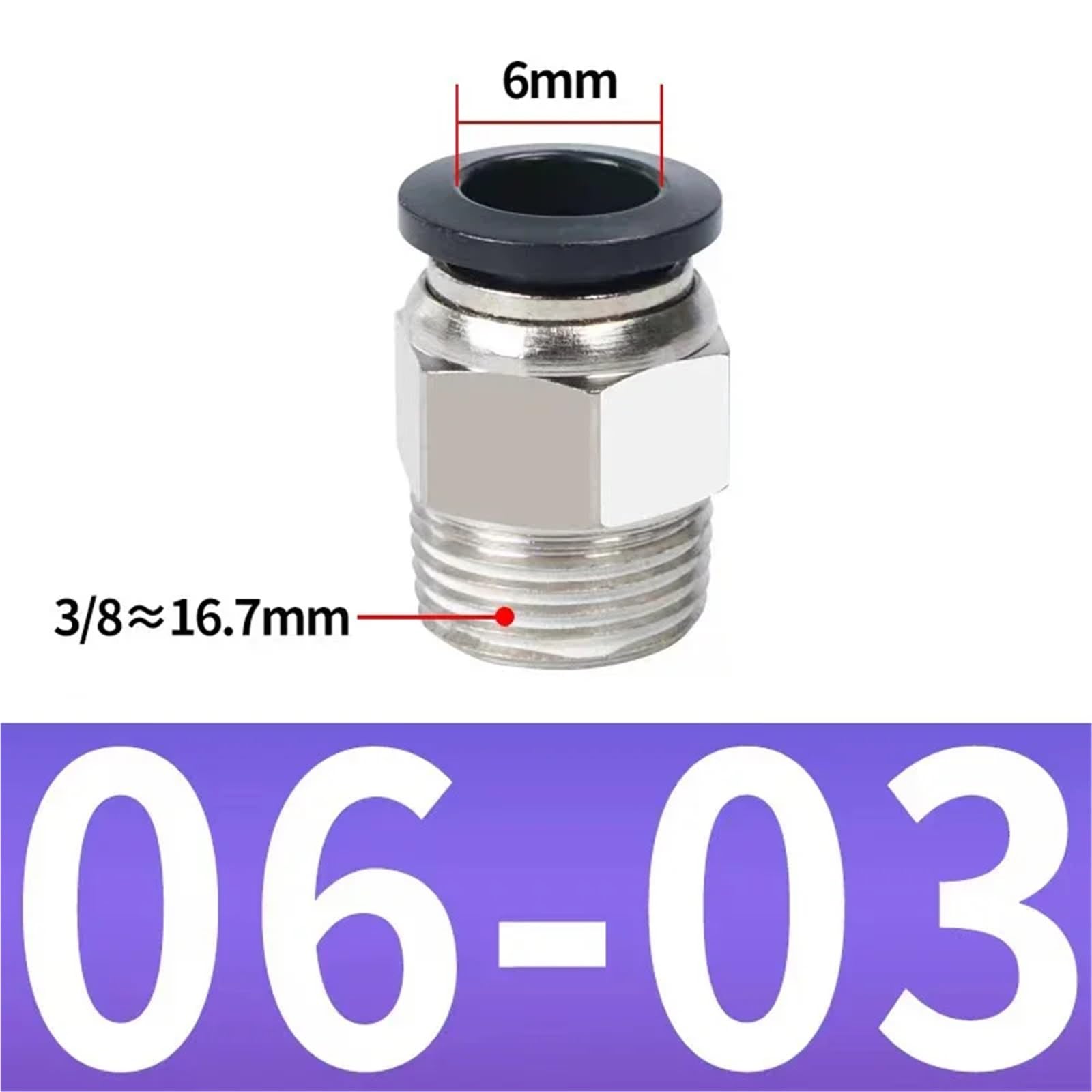 Pneumatic Air Connector Fitting 4mm 6mm 8/10mm Thread 1/8 1/4 3/8 1/2 Hose Fittings Pipe ittings 5pcs(PC6-03)