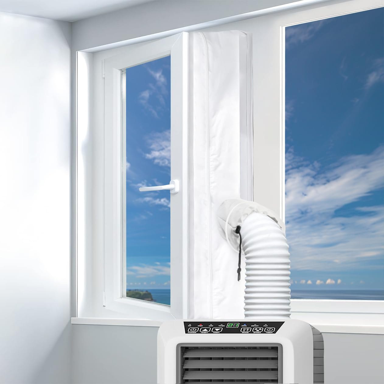 400 cm de aire acondicionado para ventanas con puños, universal para ventanas batientes y aire acondicionado, juego de sellado portátil para climatizadores móviles y secadoras de ropa