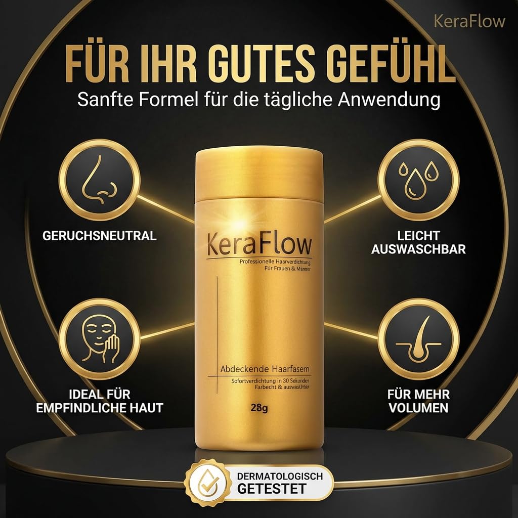 STREUHAAR 28g – Schütthaar zur Haarverdichtung für Herren & Damen – Haarpuder Ansatz für dichteres Haar bei dünnem Haar & kahlen Stellen – natürliches Volumen – Mittelbraun