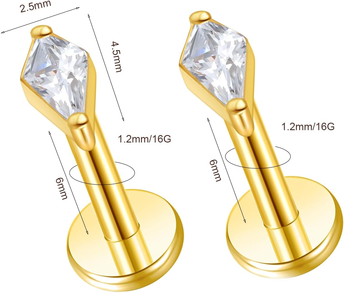 G23 Titanium 16g 18g 20g Flat Back Studs Earrings | F136 Implant Grade Titanium Press Fit Threadless Push in Labret Cartilage Helix Lip Monroe Tragus Conch Piercing Jewelry - Image 2