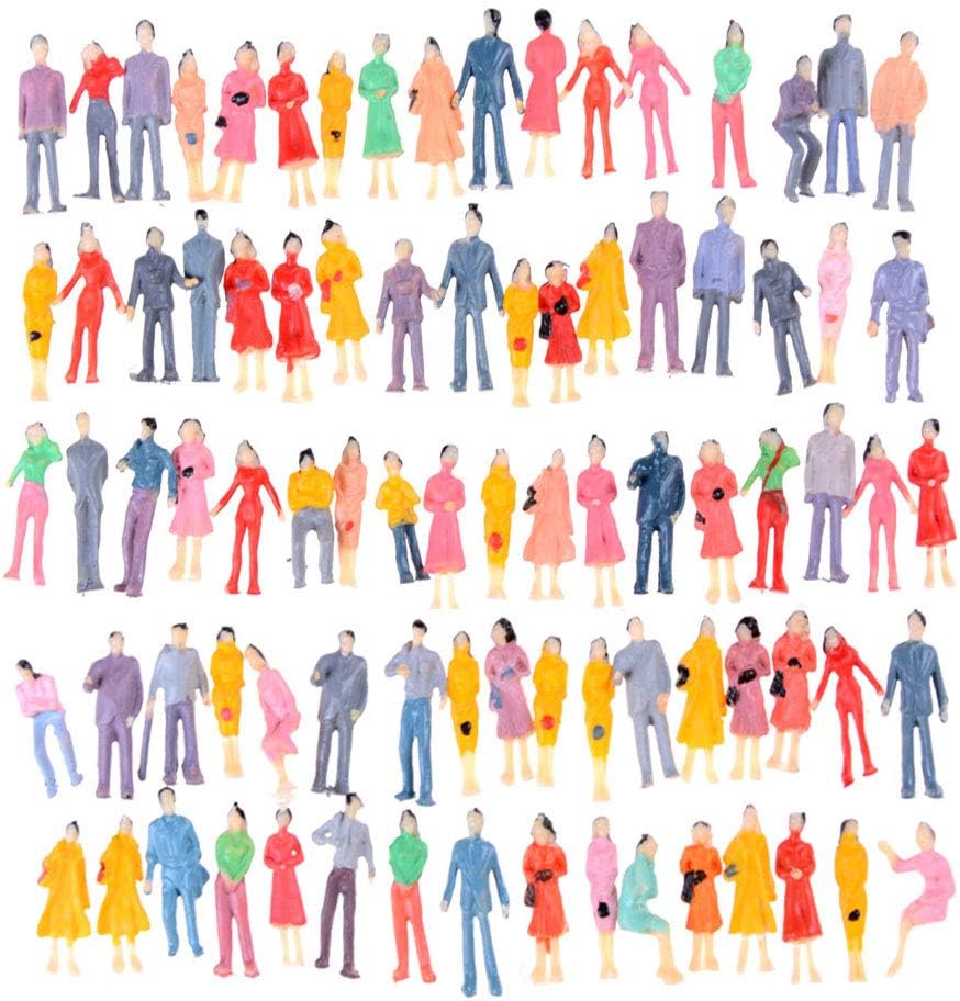 Hiawbon 1:75 Scale People Figurines Set Tiny Standing Hand Painted People Model Train Park Street People Figures for Miniature Scenes,100 Pcs