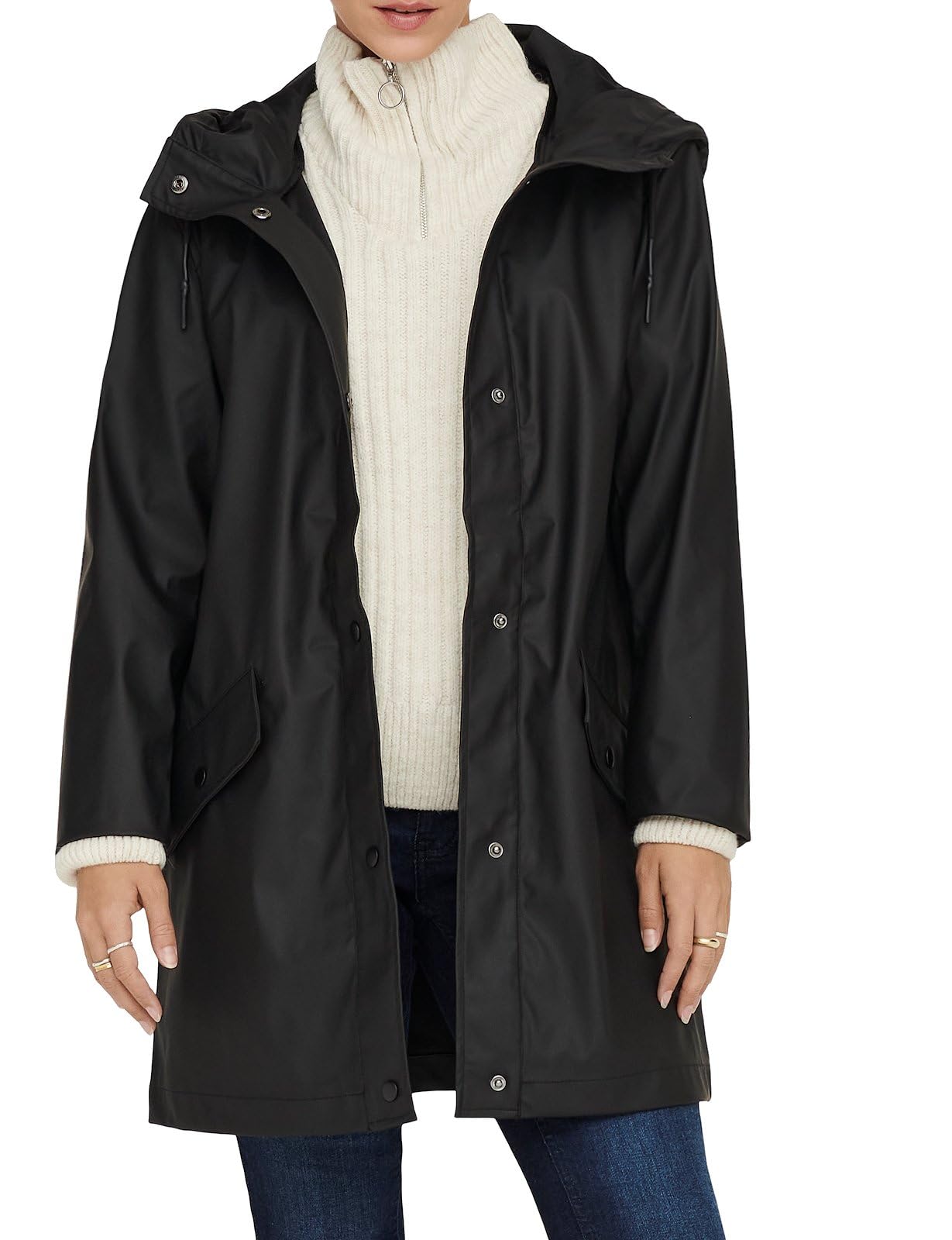 ONLY Women's Onlelisa Raincoat OTW Rain Jacket, Black, XS