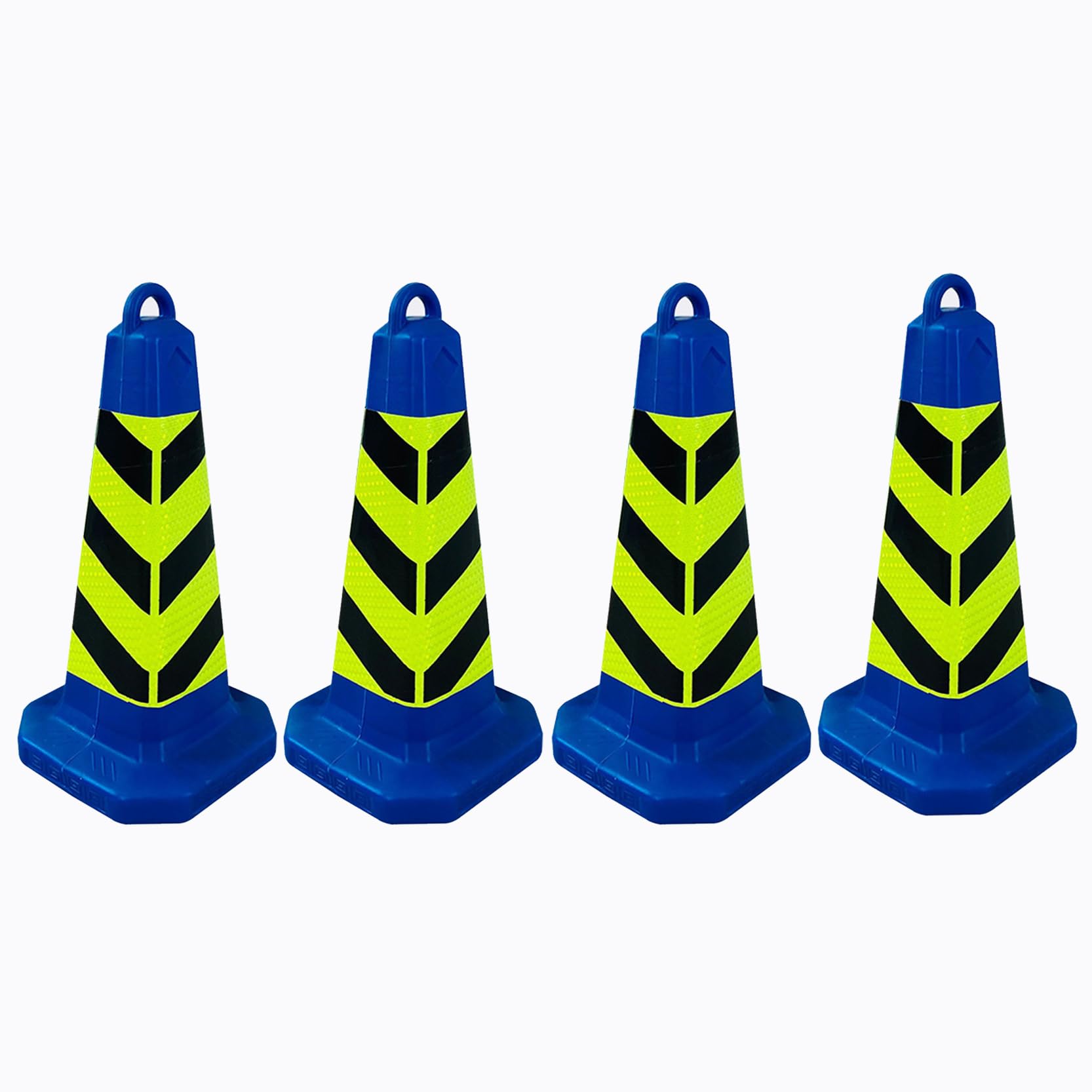 Conos de Seguridad Paquete de 4 Conos de Tráfico de PVC Azules para Construcción con Collares Reflectantes,Conos de Construcción Resistentes(Size:70x35x35cm,Color:4B)