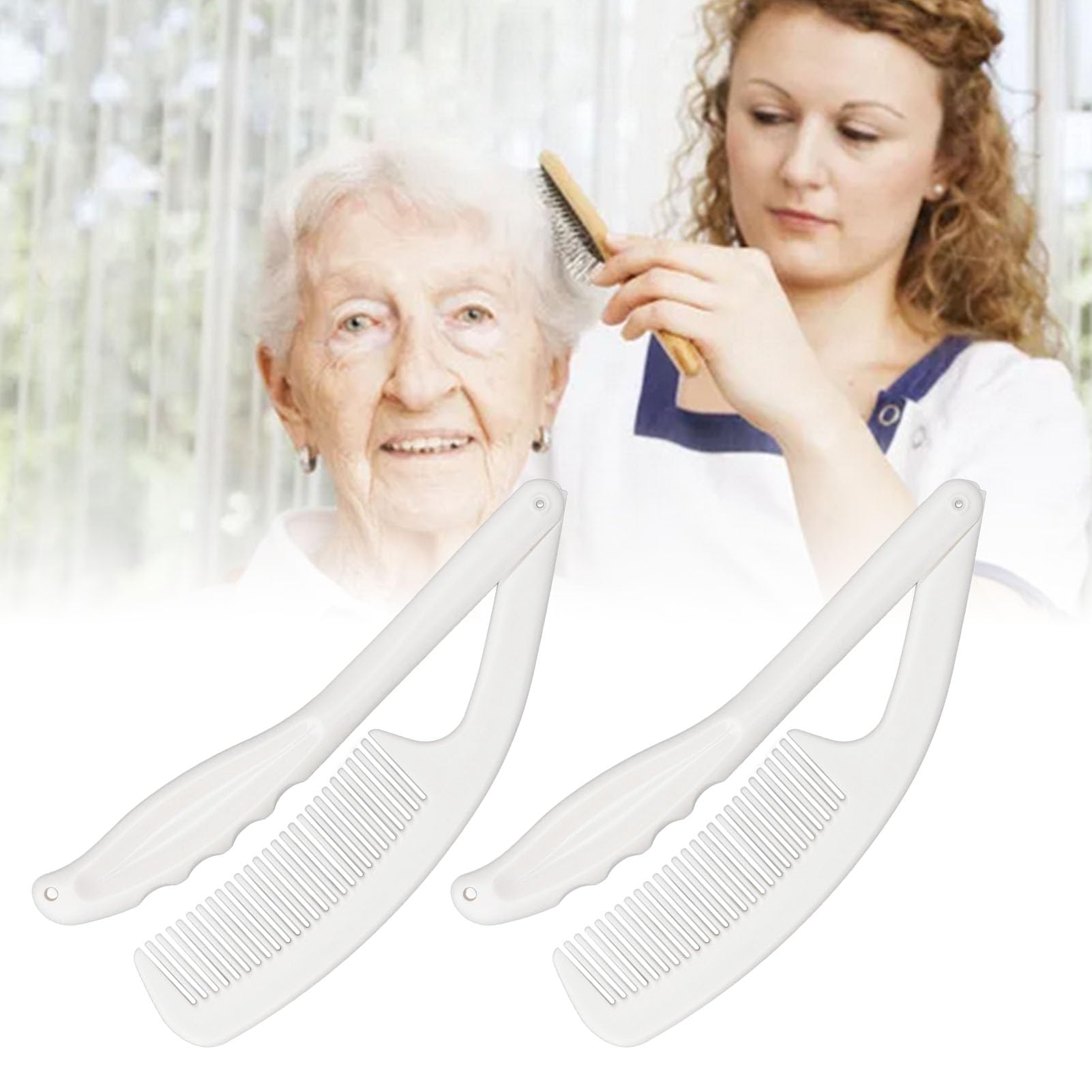 Long Curved Handle Comb, Foldable Scalp Massaging Long Handle Soft Comb, Convenient for Elderly or Disabled People