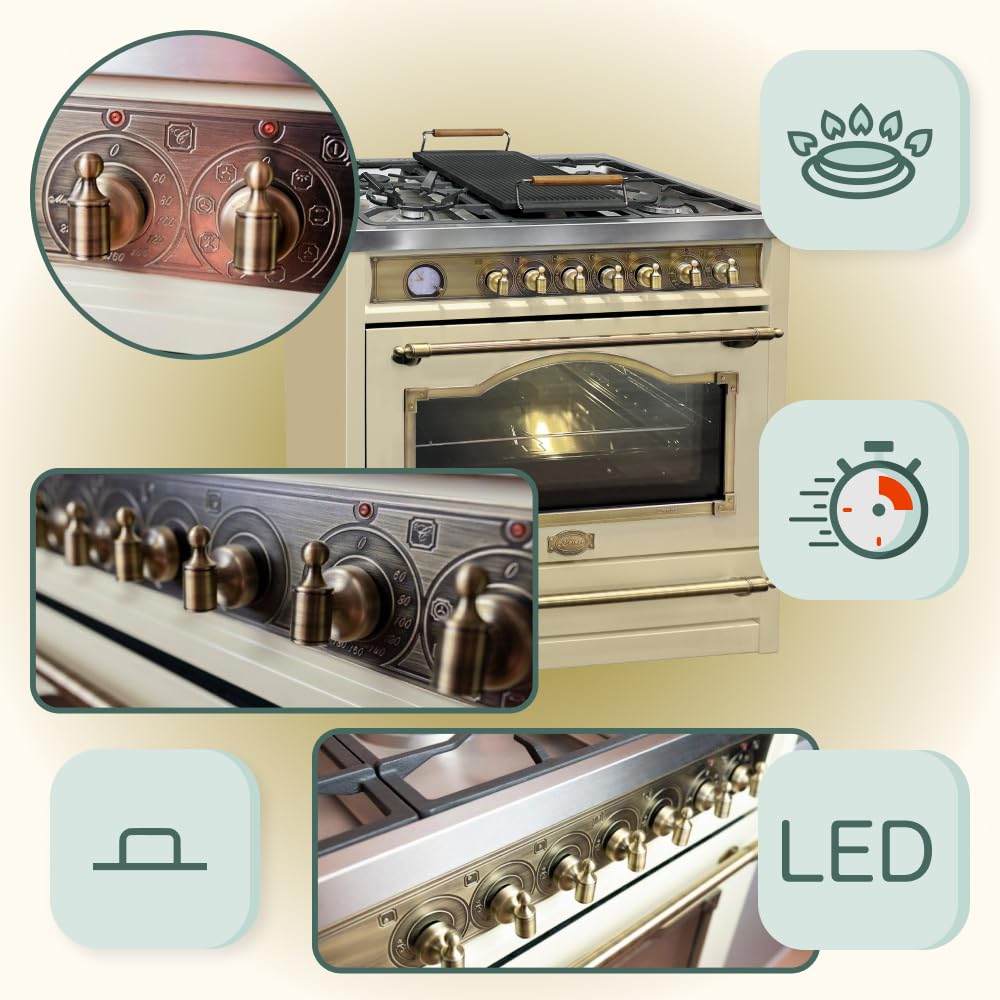 Kaiser Gas-Standherd Empire Kaiser HGE 93555 ElfEm, mit 2-fach-Teleskopauszug, katalytische Selbstreinigung, Retro Gas Elektro Standherd 90 cm Range Coocker
