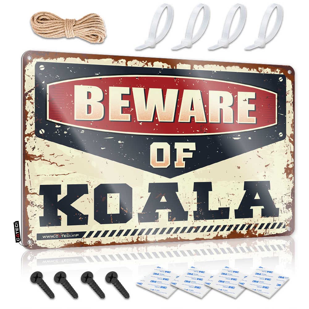 HELIOFORGE Cave Man Bar Beware Of Koala Sign Wall Signs Metal Signs Decor(30X40CM)