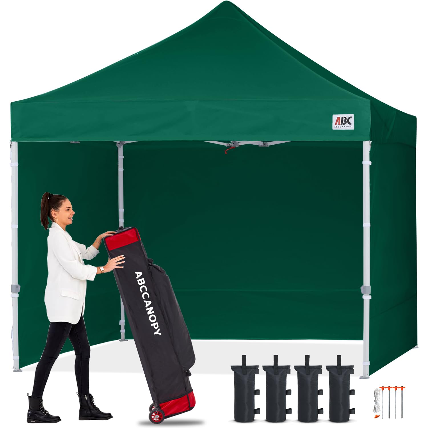 ABCCANOPY 2.5x2.5M Pop Up Gazebo With Side Panels and Door Wall Commercial Shelters Instant Shade And Block Rain, Bonus Upgraded Roller Bag, 4 Weight Bags, Stakes and Ropes(Dark Green) โ image 1