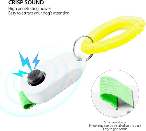 Miniatura 5 de Clicker de entrenamiento para perros, ligero para entrenamiento de mascotas con anillo de dedo y correa de muñeca, clicker para mascotas, gatos,