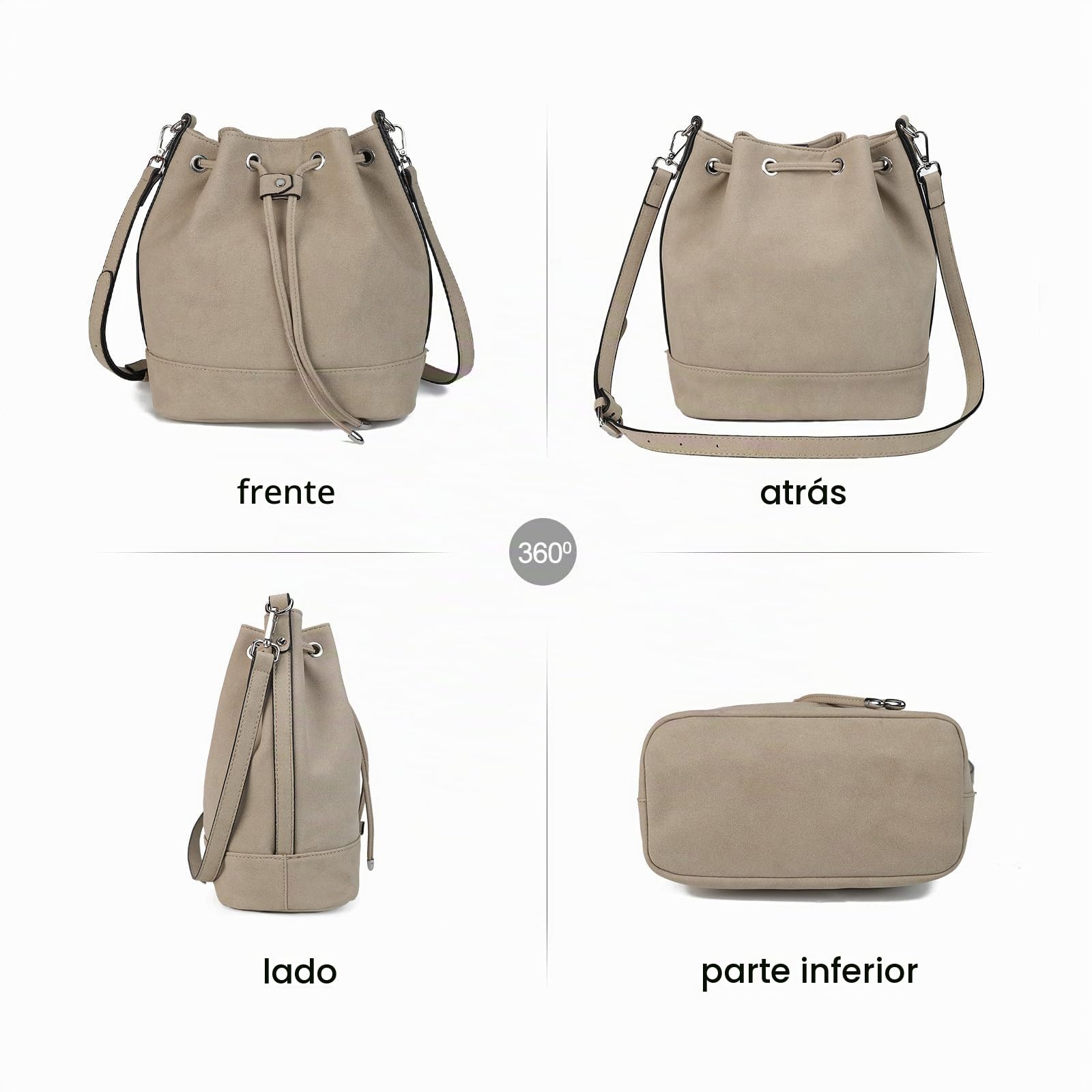 AFKOMST Bolsas grandes para mujer, bolso de hombro con cordón y bolso cruzado con 1 bolsa con cremallera