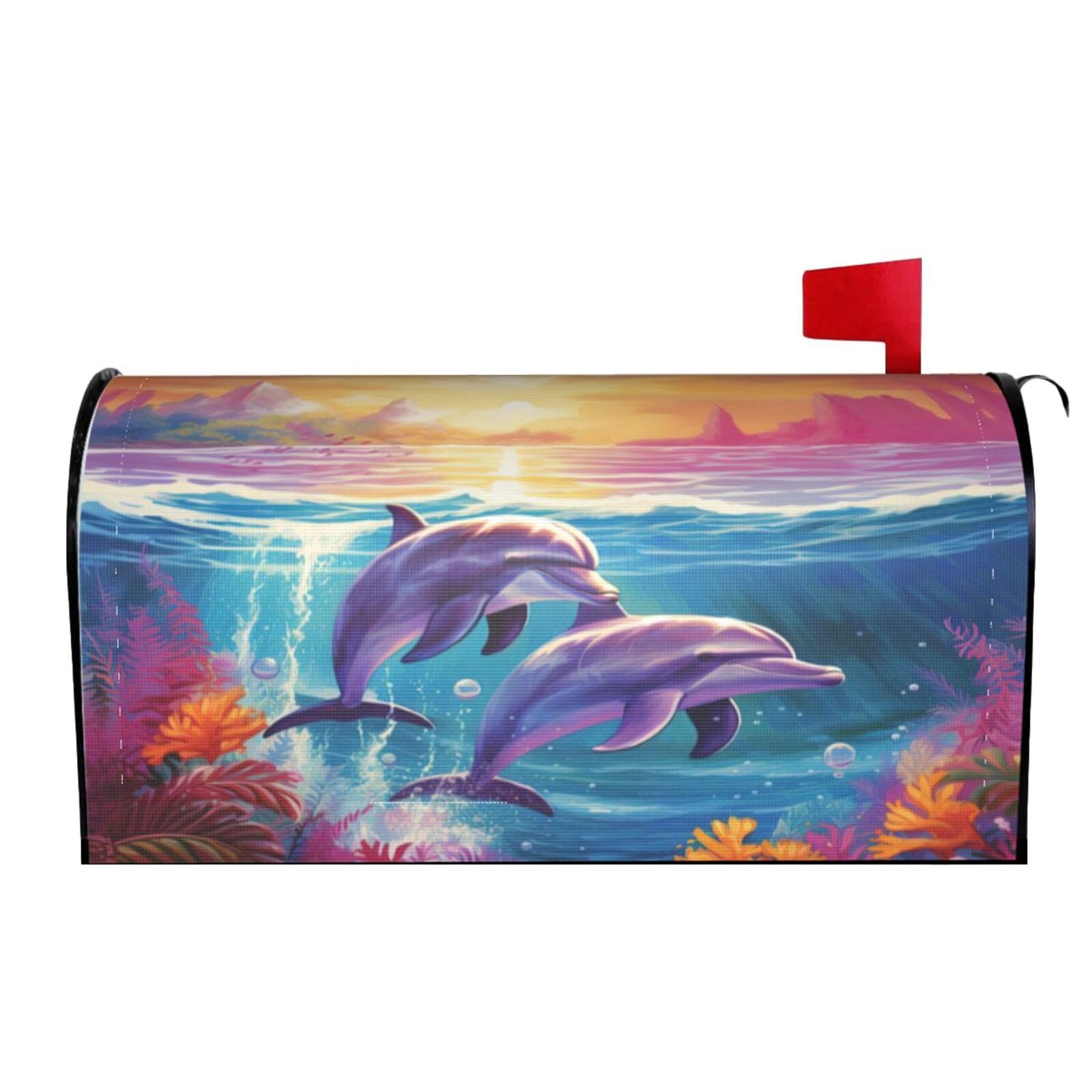 Sunrise Ocean Dolphins Playing 01 Mailbox Covers Magnetic Wraps Post Letter Box Cover Garden Home Decor