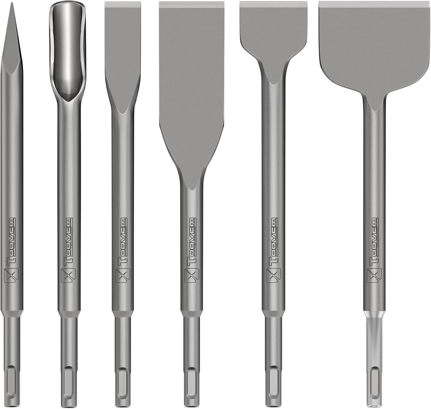 TOOVEM 6pc SDS Plus Chisel Set, SDS Plus Shanks Masonry Concrete Drill Bit Set, Tile Removal Chisel Bits for SDS Plus Rotary Hammer Drill for Concrete, Thinset Mortar