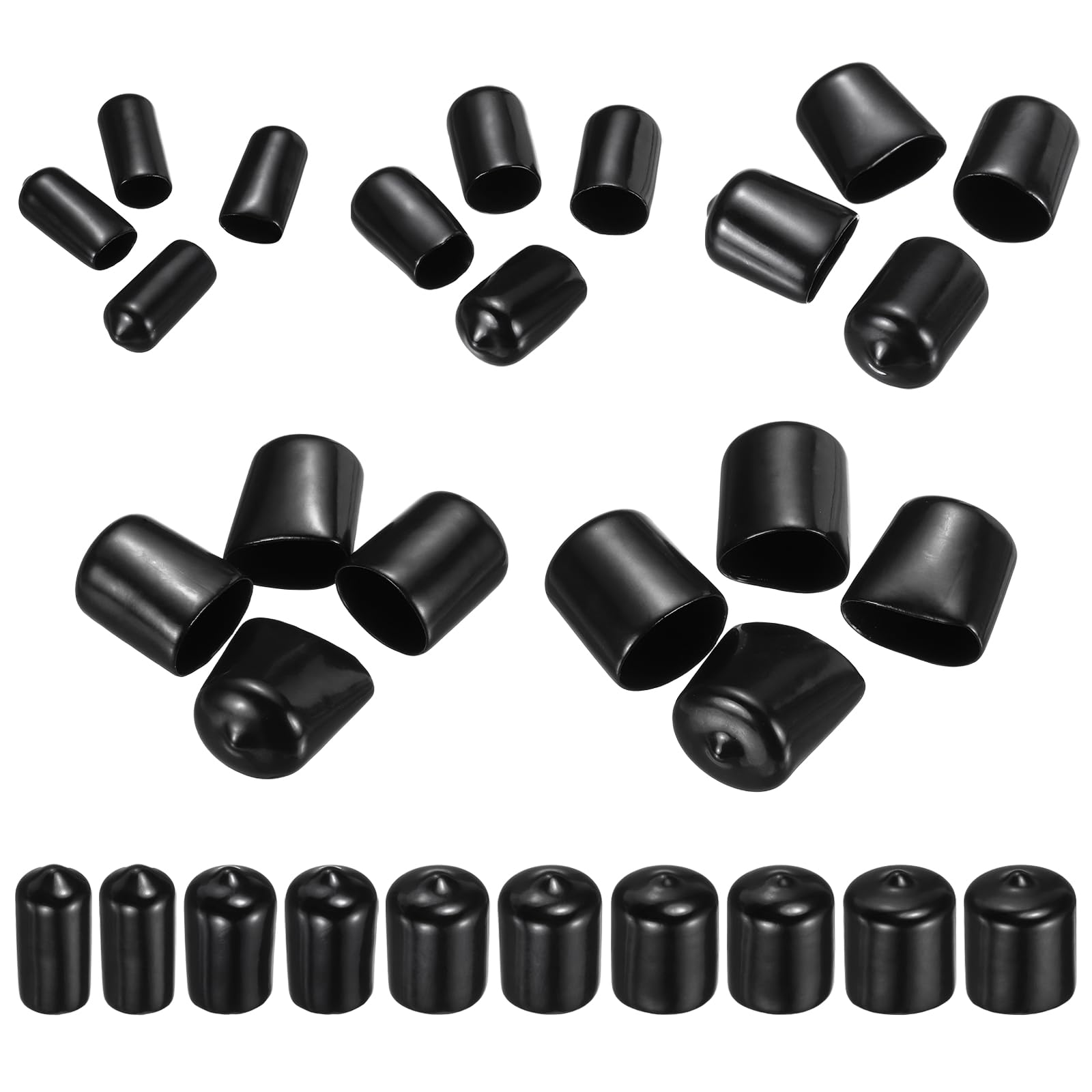 MECCANIXITY 50pcs Round End Protective Caps Rubber Cover 3/8" 1/2" 5/8" 3/4" 7/8" Black Screw Protector for Screw Bolt, Plumbing Pipe