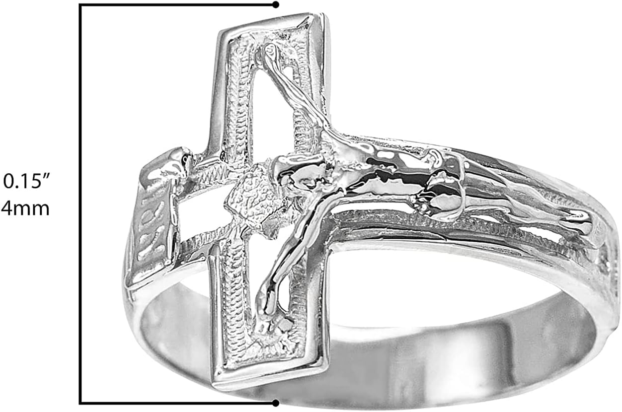 Religious Jewelry Solid 925 Sterling Silver Open Design Cross Band Crucifix Ring