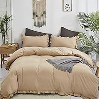 Vista 48 de CLOTHKNOW Juego de edredón de 3 piezas a cuadros color beige óxido, tamaño Full, juego de ropa de cama de cuadros edredón terracota con 2 fundas