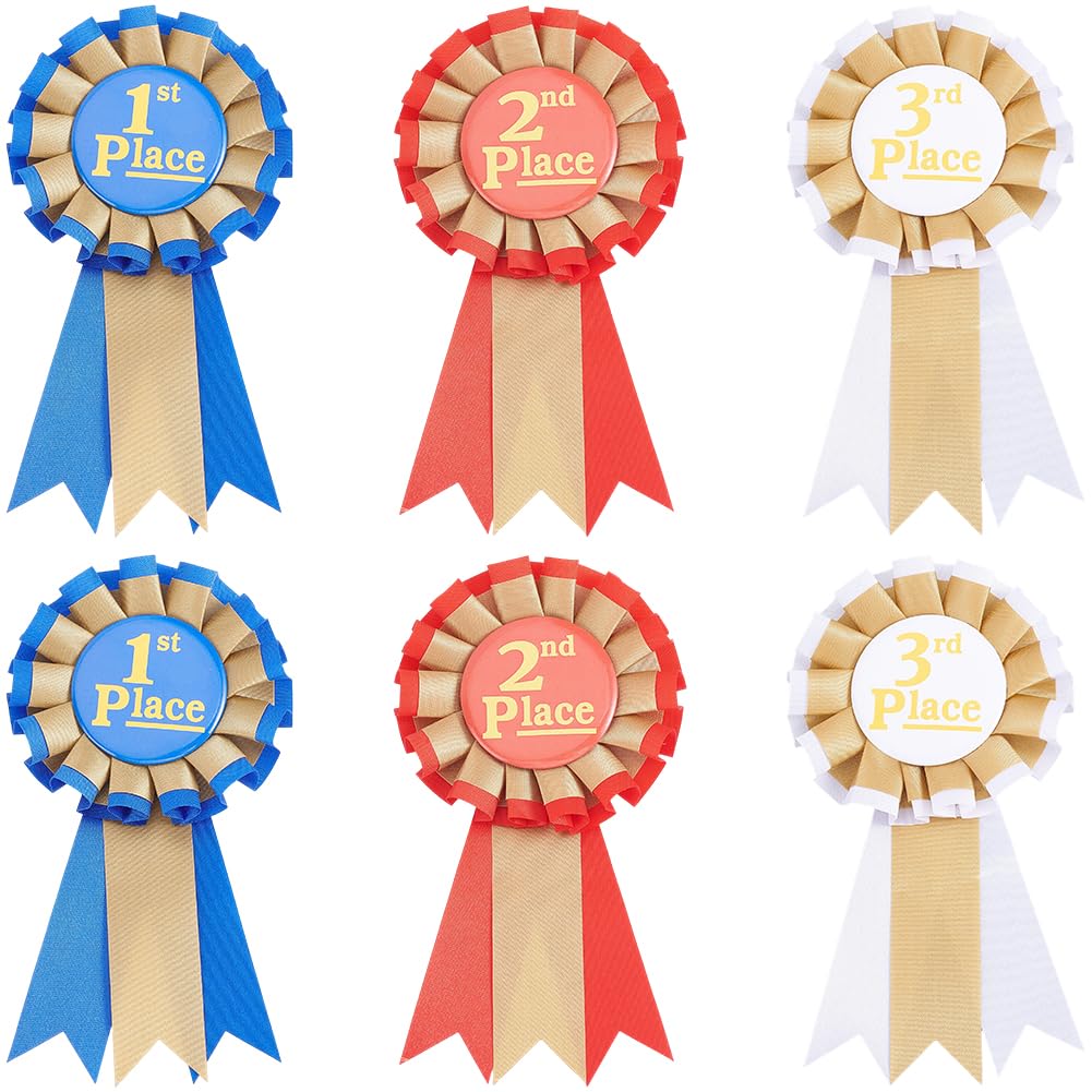SUNNYCLUE 1 Box 6pcs Place Award Ribbons Winner Ribbons White Red Blue 1st 2nd 3rd First Second Third Winner Victory Award Prize Medal Recognition Ribbon for Sports Events Competition School Contests
