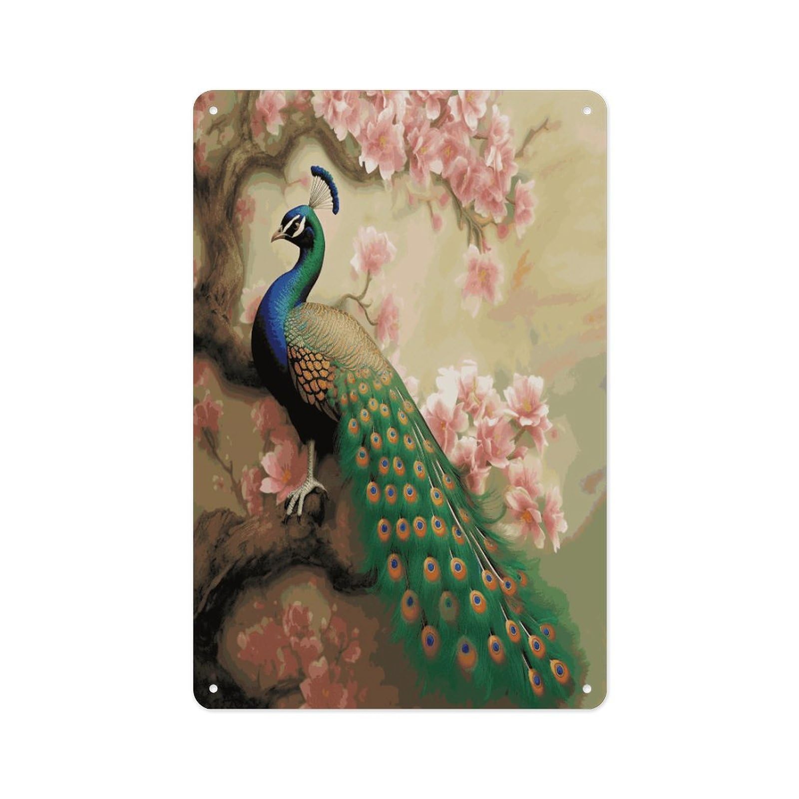 Fekiloot Style Oriental Peacock On Flower Tree Wall Decor Metal Signs Tin Signs Poster