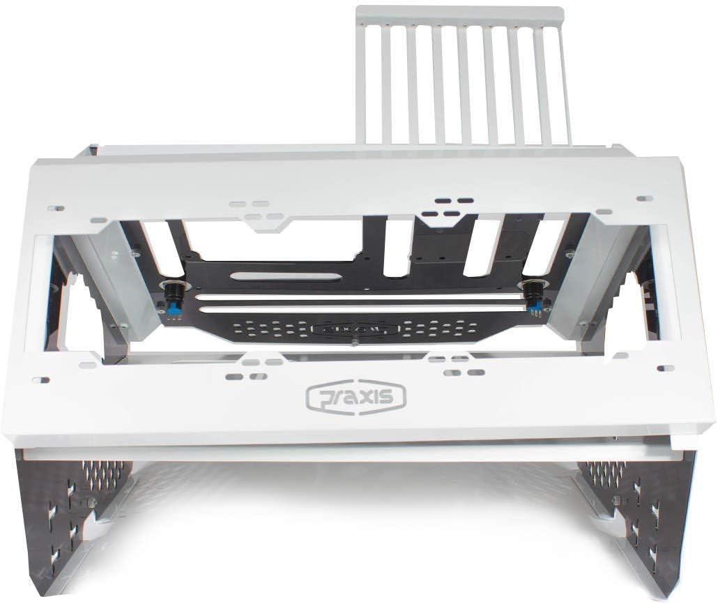 PrimoChill Praxis Wetbench Powdercoated Steel Modular Open Air Computer Test Bench for Watercooling or Air Cooled Components - White w/Black Accents
