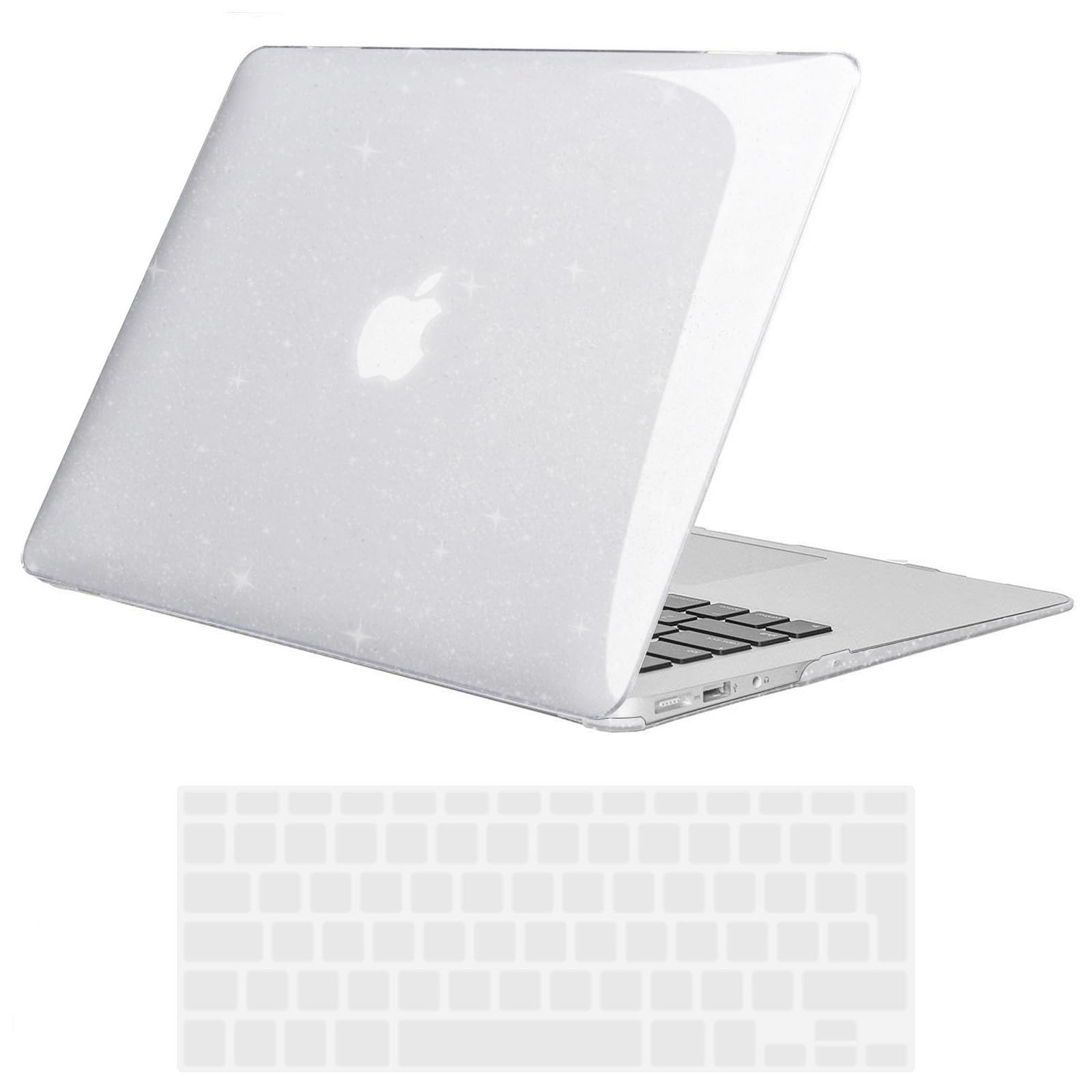 TECOOL Cover compatibile con vecchio MacBook Air 13 Pollici 2017-2010 (A1466 1369), Custodia Rigida Protettiva Sottile in Plastica Superficie Lucida e Copritastiera UE, Glitter
