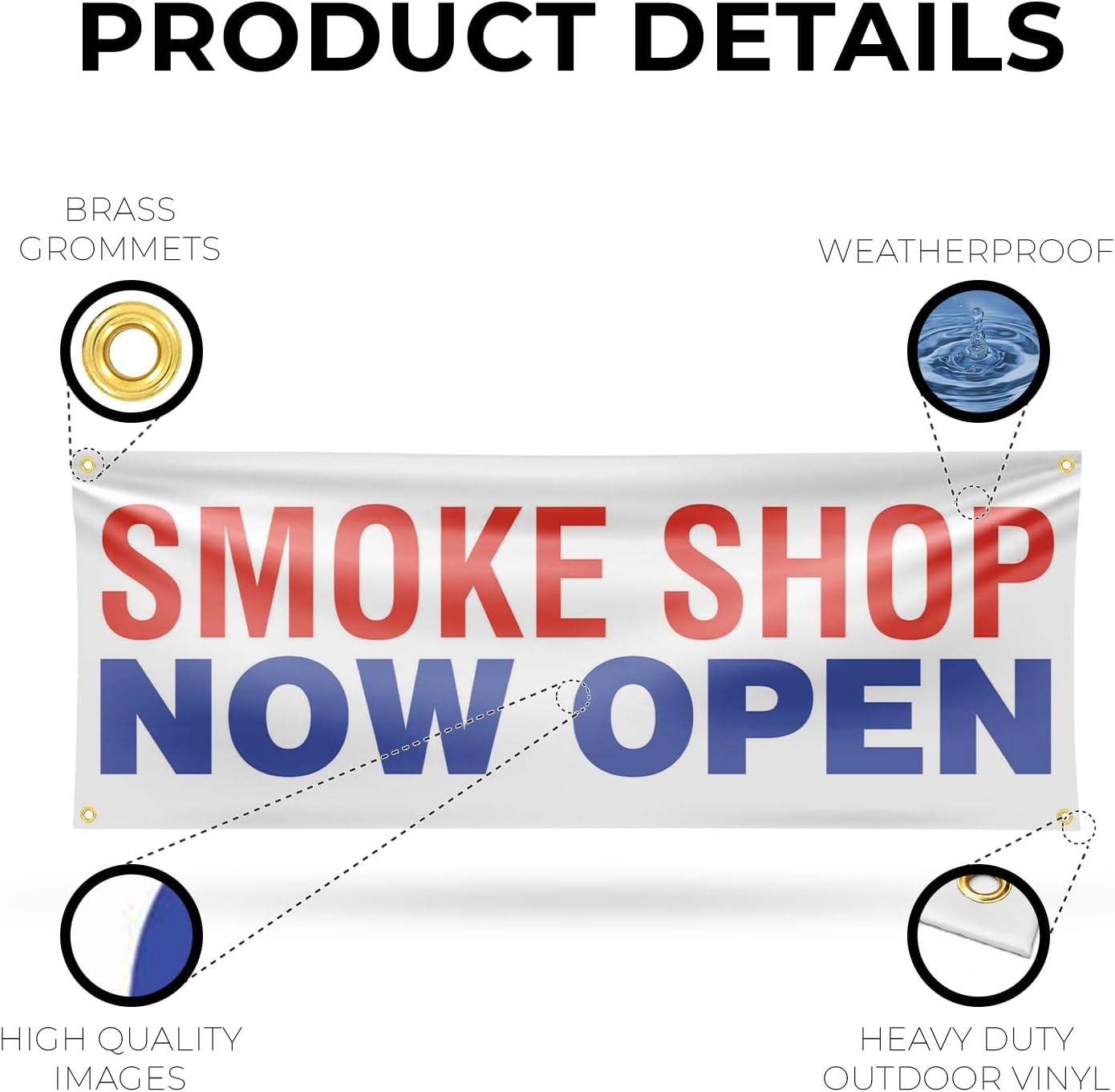 Smoke Shop Now Open Banner Sign 18 Inch x 48 Inch | 13 oz Vinyl with Metal Grommets | Heavy-Duty Single-Sided Outdoor Durable Printed High-Quality Weatherproof | Made in the USA