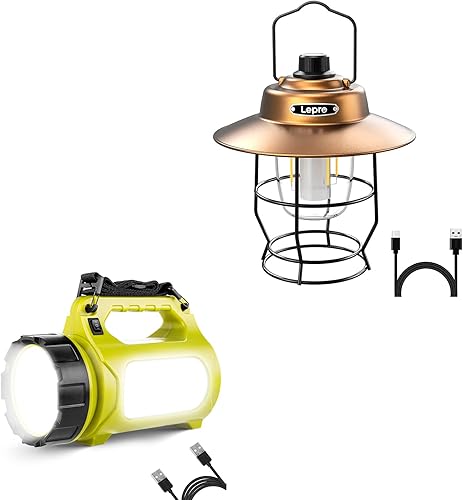 LE Paquete - 2 artículos Linterna de camping LED recargable vintage Lepro y linterna de camping LED recargable LE 1000LM