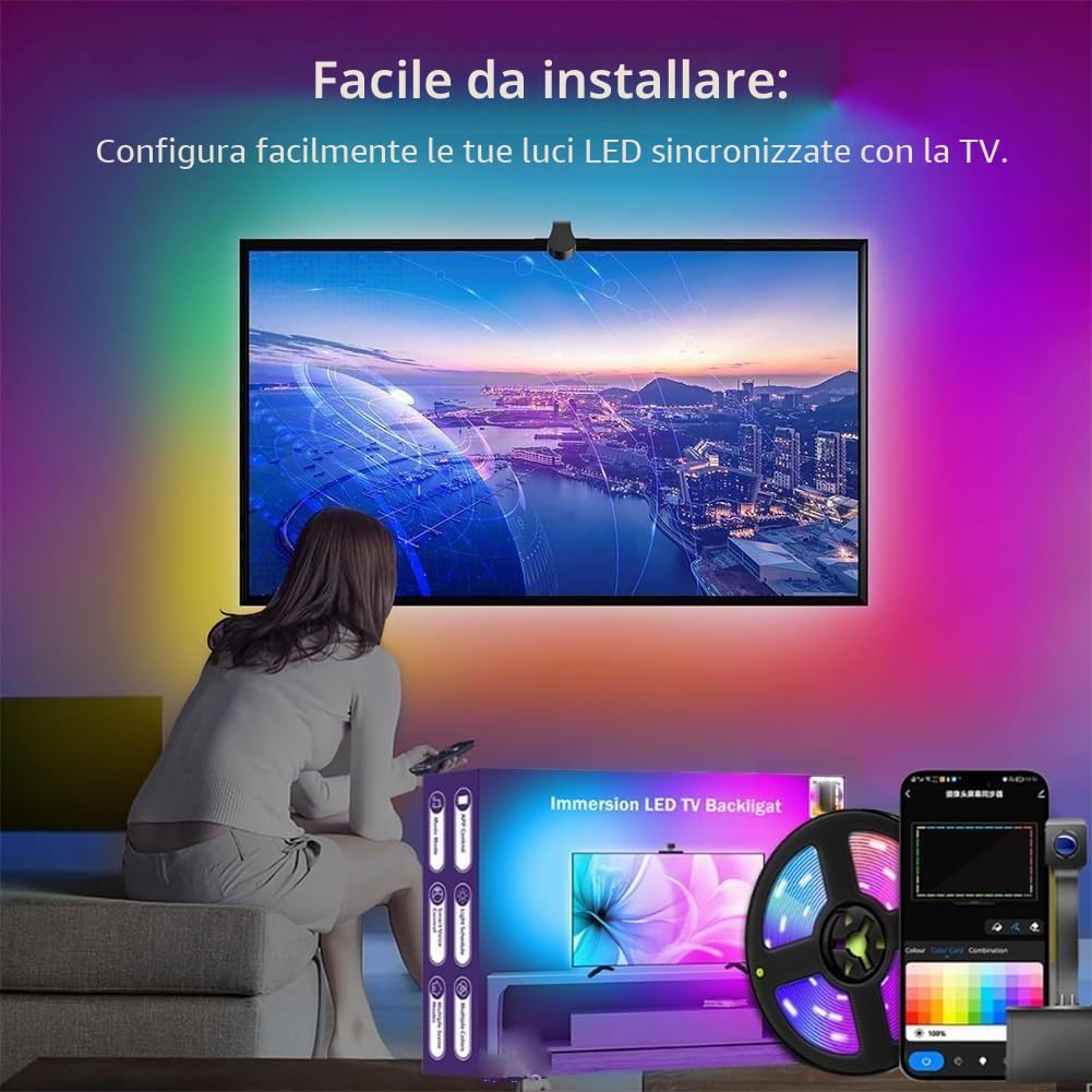 Glowsync HD – Smart LED TV Backlight Strip with Real-Time Screen Sync, LED Strip Lights Sync Color Changing to Game & Music, with App and Remote Control, USB Powered (for 55-65 inch TVs)