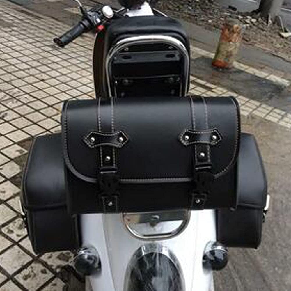 Baceyong Moto Tool, torba na siodełko ze skóry PU, torba do przechowywania bagażu, czarna, odporna na warunki atmosferyczne, z 2 paskami mocującymi