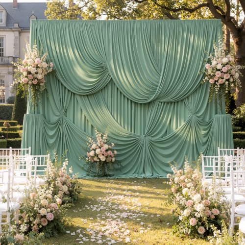 Image of 20ftx15ft Sage Green Backdrop Curtains for Parties, Wrinkle Free Polyester Sage Green Photo Backdrop Drapes 4 Panels 15 ft Long Back Drop Cloth for Wedding Birthday Photography Background Party