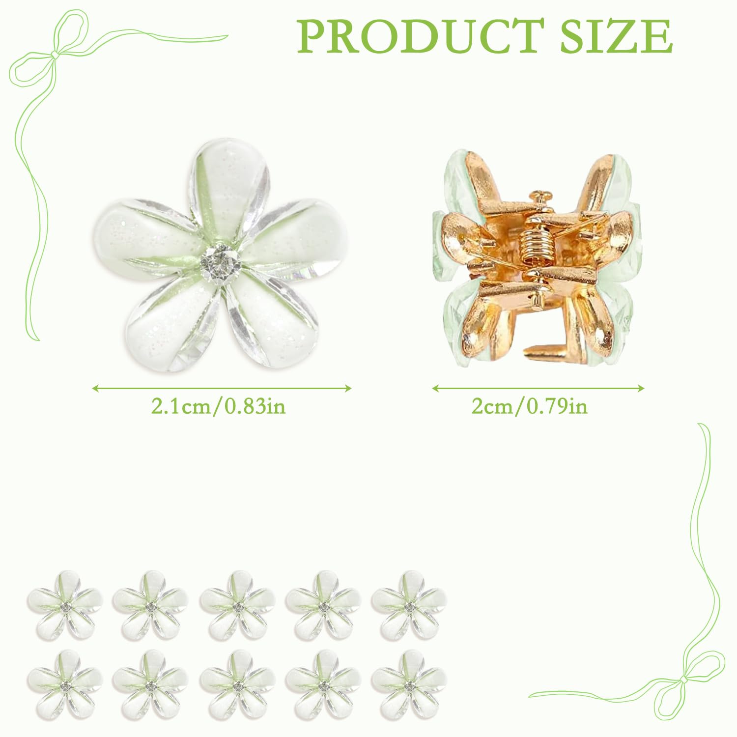 10 Pcs Small Flower Hair Clips, Non-Slip Green Hair Clips for Girls and Women Daily, Party, Wedding Accessories - Image 2