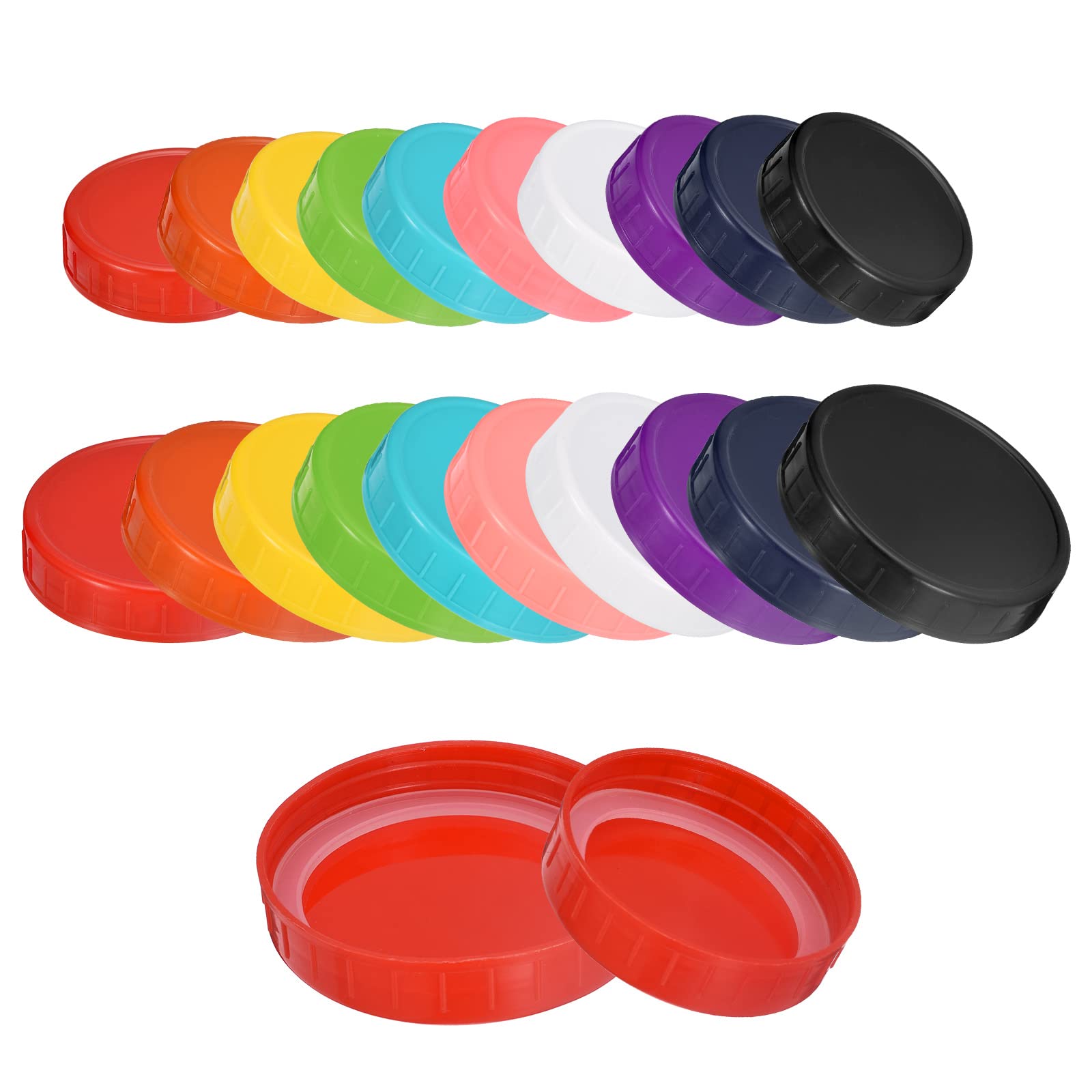 QUARKZMAN Albañil Tarro Tapas, 40uds - Plástico Coloreado Almacenamiento Tapas con Sellos, 20 Regular Boca 20 Ancha Boca Fugas Prueba Adapta Envasado Tapas (10 Colores)