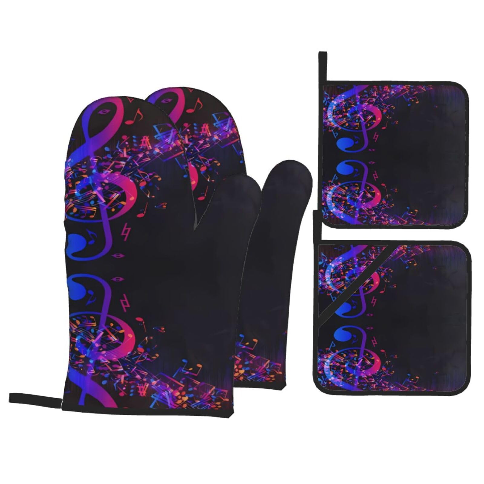 WHJSHOP Colorful Galaxy Music Note Prints Kitchen Layers: Waterproof Oven Covers for Safe Handling & Easy Cleanup – 4 Piece Heat Protection Bundle