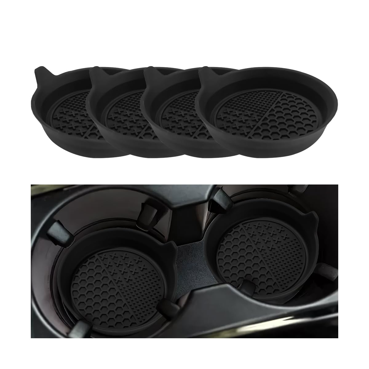 Mandark 4PCS Car Cup Holder Coaster, Silicone Anti-Slip Vehicle Insert Water Bottle Mat, Automotive Interior Insulation Drink Cup Pad Decor Accessories, Universal for SUV, Sedan, Truck (Black)