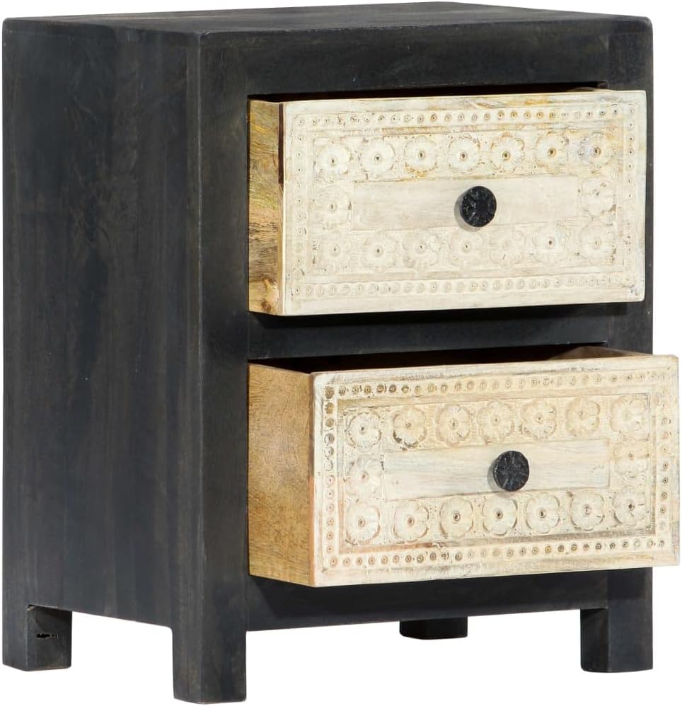 vidaXL Bedside Cabinet Grey and Natural Solid Mango Wood, MDF