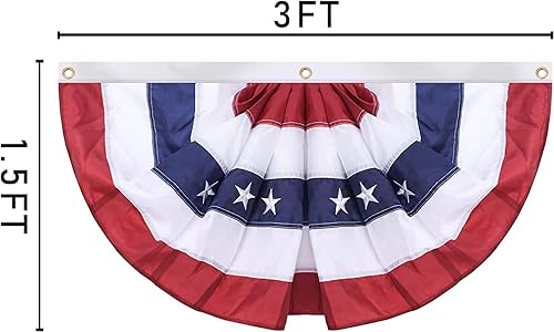 Miniatura 10 de SUNYAO Banderines de la bandera estadounidense de Estados Unidos, 2 x 4 pies, bandera de abanico plisada de Estados Unidos, ojales de latón de