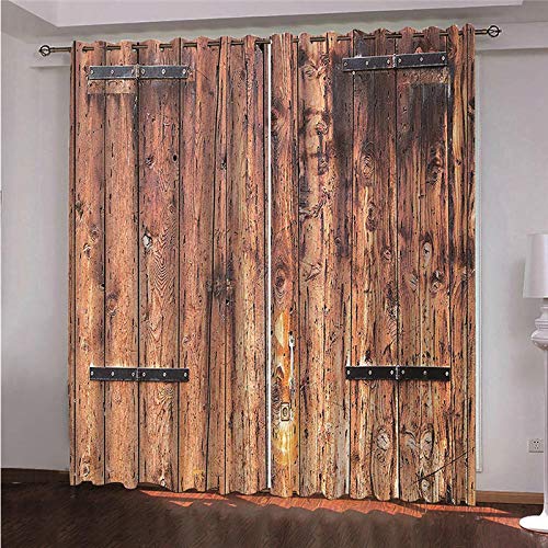 LOVEKKK Oeillets Rideaux Motif Imitation Bois Rideau Salon Occultant Isolant Thermique à Oeillets Solid Lourd Décoration Cover