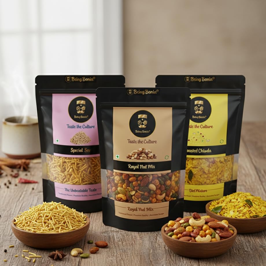 Image of Being Bania Indian Namkeen Combo - Nut Mix | Roasted Chiwda | Special Sev | Premium and authentic taste | Made in Groundnut oil | Healthy Snack Namkeen for Diet