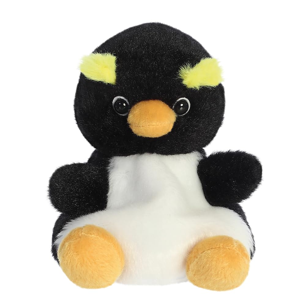 AURORA - 33694 - Palm Pals Rocco Rockhopper Penguin 13cm Soft Toy - Black - Fun Collectable Plush for Kids and Adult Collectors - Perfect for Birthdays, Gifts or Any occasion
