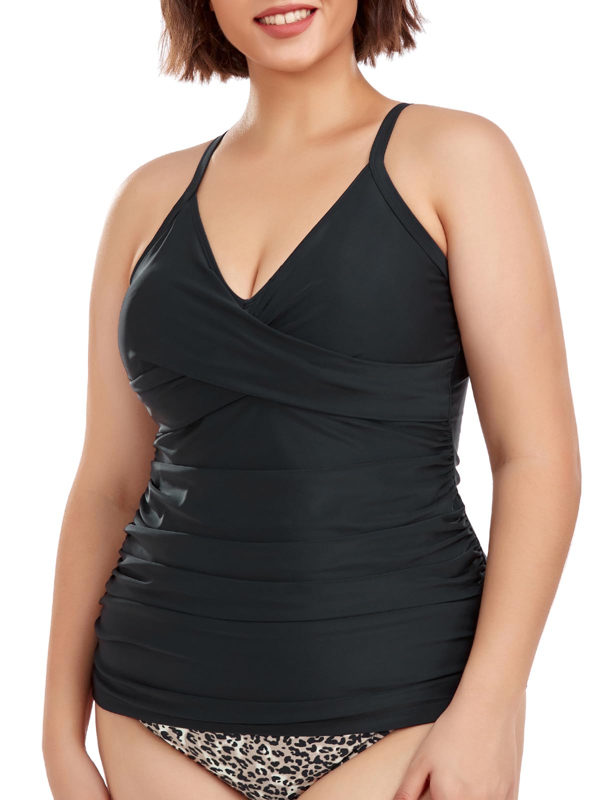 Ocean Blues Tankini gainant pour femme - Haut de maillot de bain push-up à col en V uniquement
