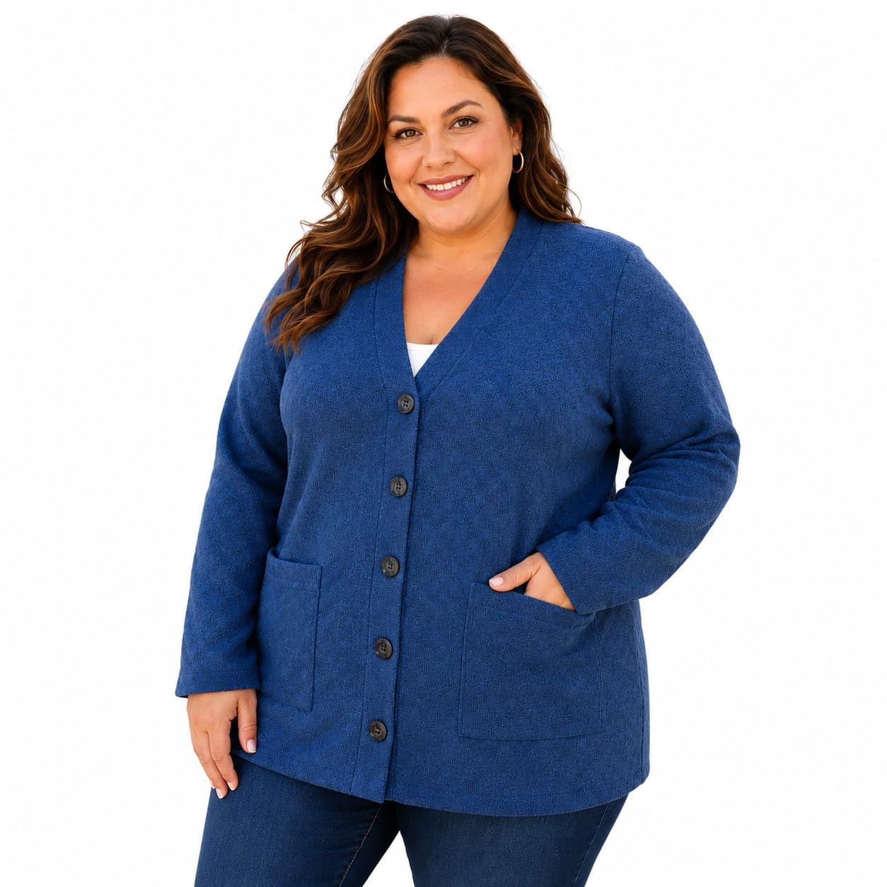 Women's Woolen V-Neck Cardigan Sweater, Self Design, with Front Pockets, Plus for Winter Wear-picture-54