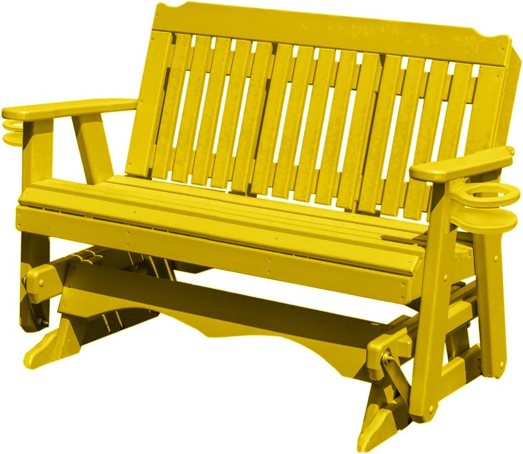 Amish craftmanship Logan Series Plastic Lumber Glider with Cupholders 3-Person 5 FT, Premium Colors, 1000 lbs Capacity, Premium HDPE Material Without Wood fibers, Made in USA