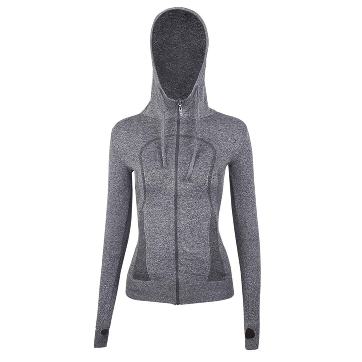 Lemedy Women Long Sleeve Hoodie Zip Up Running Shirts Jacket Top with Pockets (M, Grey)