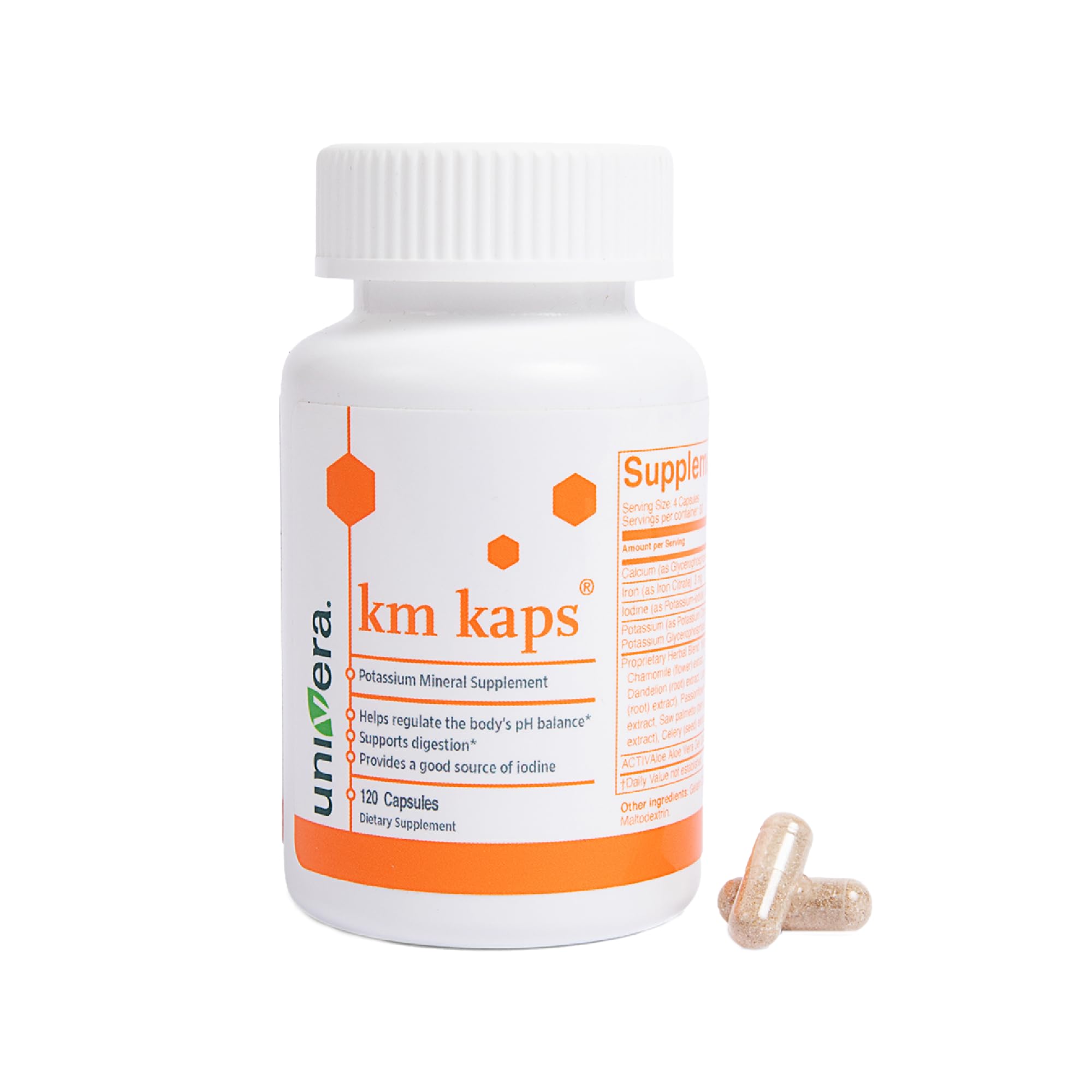 Univera km KAPS, Potassium Mineral Supplement, Body's pH Blood Balance, Supports Digestion, Provides a Good Source of Iodine Original Karl Jurak fomula, 120 Count