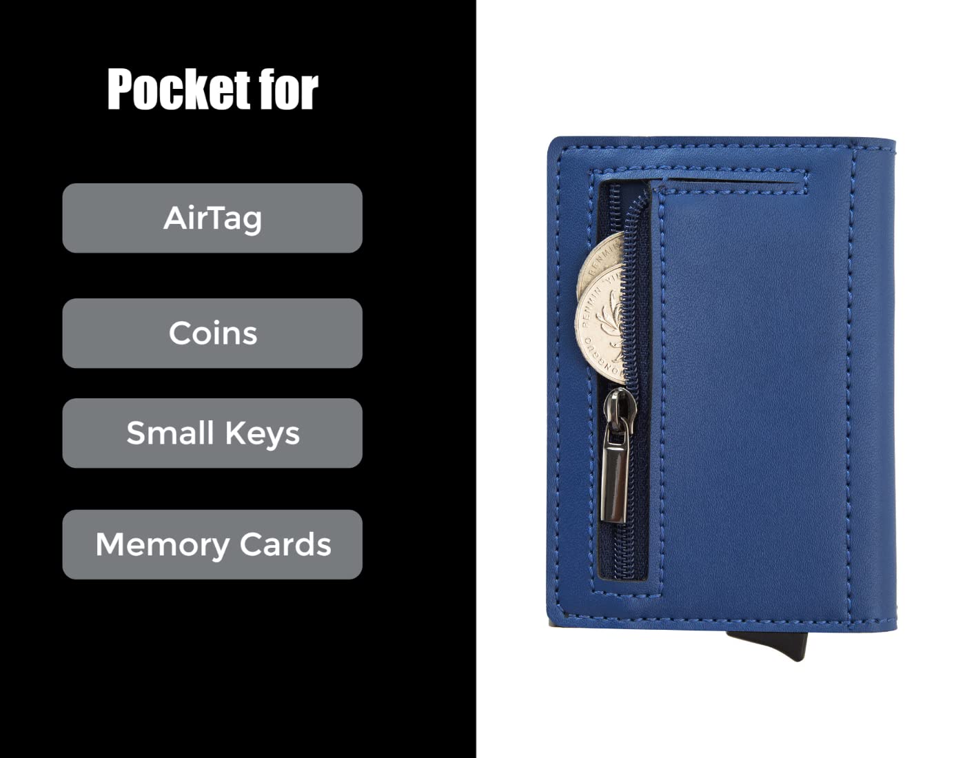 BONNY & SLIDE Magnetyczne etui na karty z kieszenią na pieniądze – wąski portfel typu pop up – etui na karty kredytowe dla małych firm dla mężczyzn i kobiet – mini portfele męskie – blokujące RFID, metalowe, aluminiowe portfele, NIEBIESKI, Etui na karty z