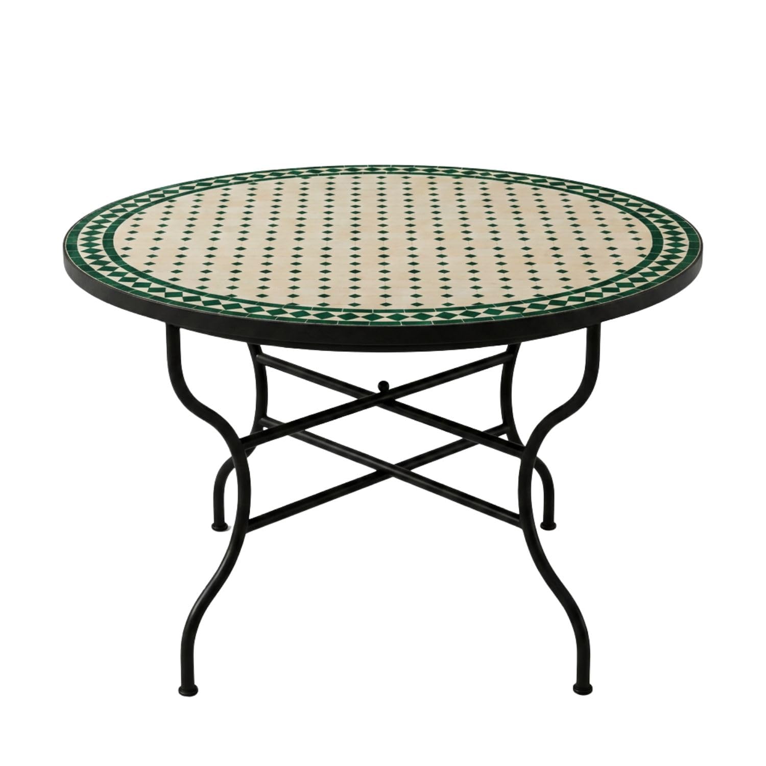 Tavolo a mosaico marocchino Marrakech, in ceramica, 120 cm, colore: beige/verde