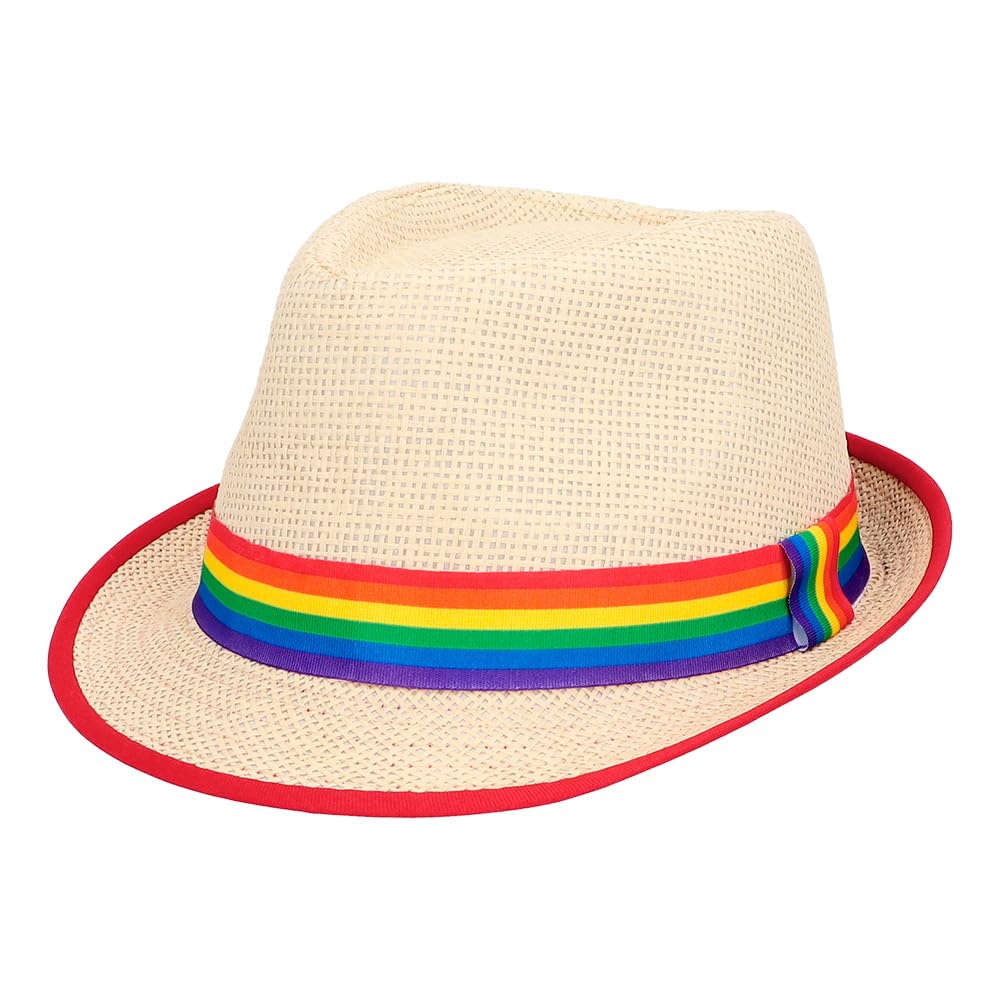 Boland44634 Rainbow Straw Hat Pride, Progress, LGBTQ Headwear, Costume Accessory for CSD, Carnival and Theme Party