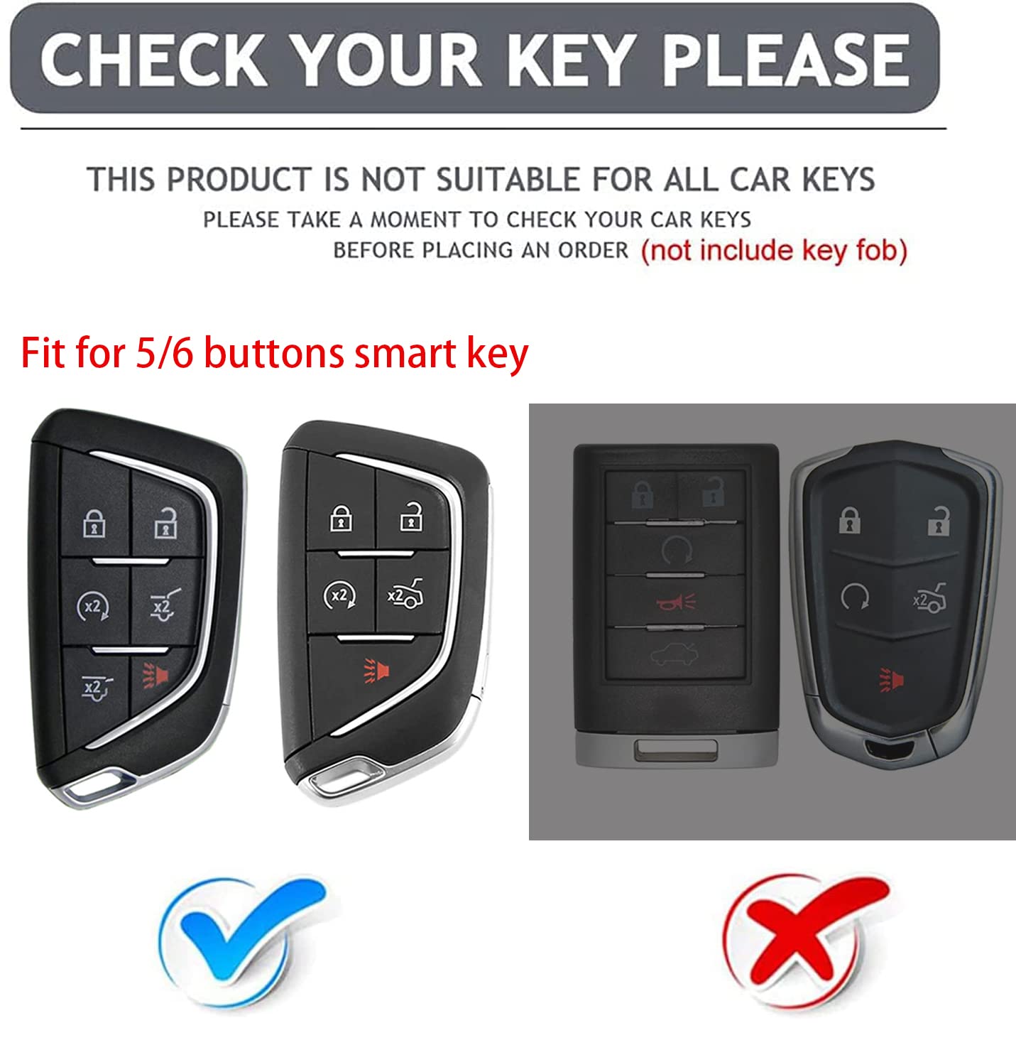 YaSeim for Cadillac Key Fob Cover,Full Protection Soft TPU Key Fob Cover Case Compatible with Cadillac 2020-2024 CT5 CT6 XTS XT4 XT5 XT6 ATS Escalade ESV Smart Key Shell Accessories
