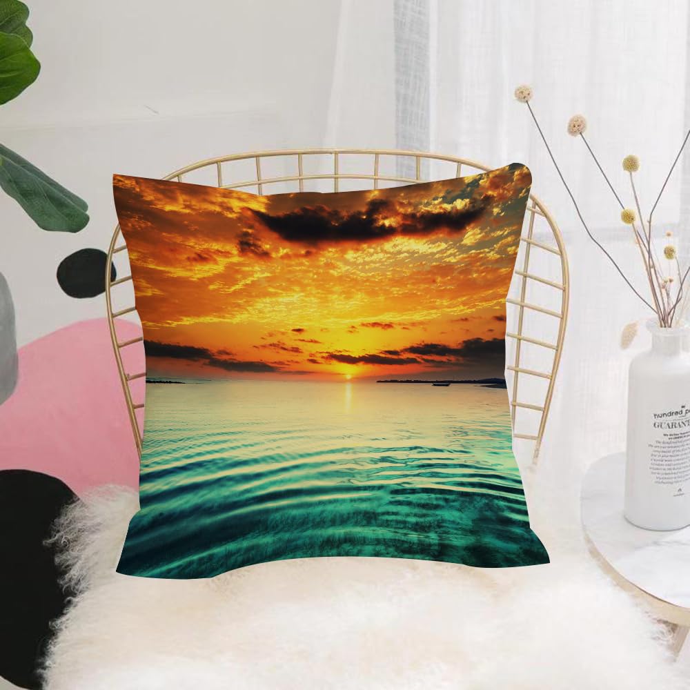 HYOSXW Cushion Cover,Throw Pillow Case Home Decorative for Living Room Bedroom Sofa Chair 16X16 Inch,Ocean Sunset Turquoise Ocean Tropical Hawaiian Sea Waves Scene,Pillowcase 40X40cm