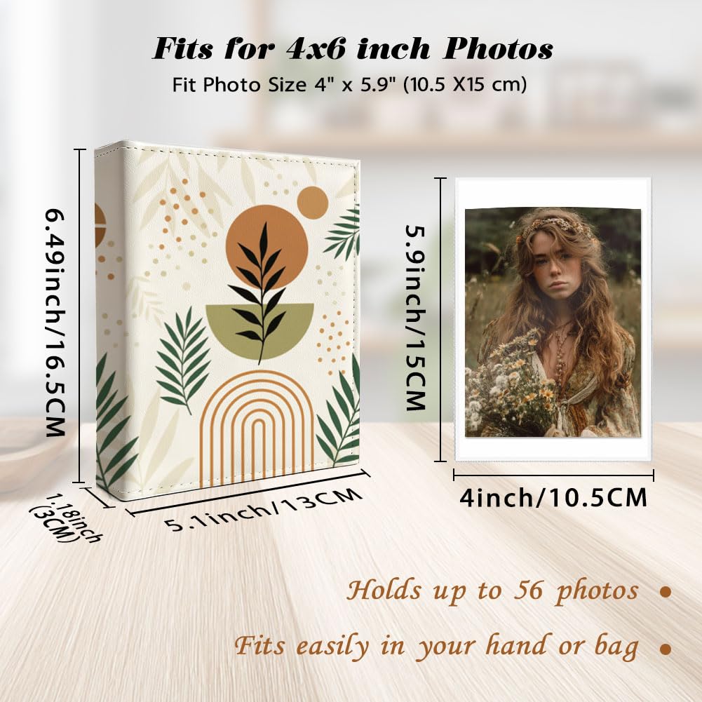 UNICRAFTALE Album Photo 28 Pages Petit Livre Images Feuilles Boho Porte Photocartes Personnalisé Couverture Cuir PU Album Photos 170x140mm pour Famille Diplôme Mariage Voyage Cadeau