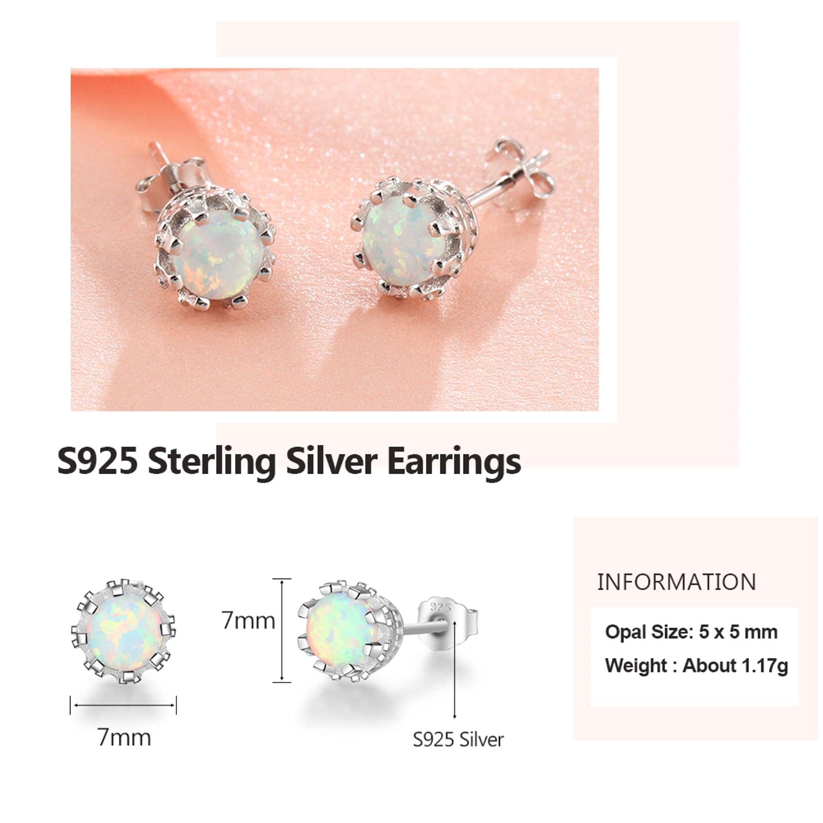 SALAN Orecchini A Lobo In Argento 925 Con Opale Di Fuoco Ovale 4mm, Colori Bianco Rosa E Blu, Per Donna