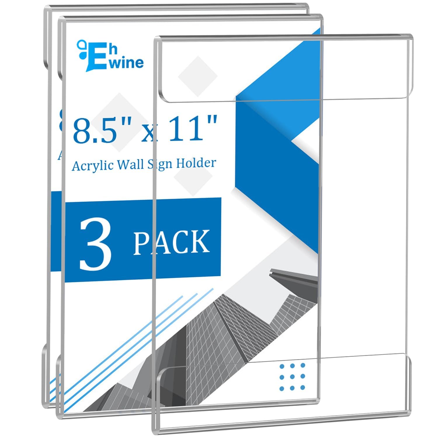 ehwine 3 pack 8.5 x 11 wall mount acrylic sign holder, wall signs photo menu flyer display holders, plastic clear acrylic wall frames for office home hotel business store (with adhesive tape)